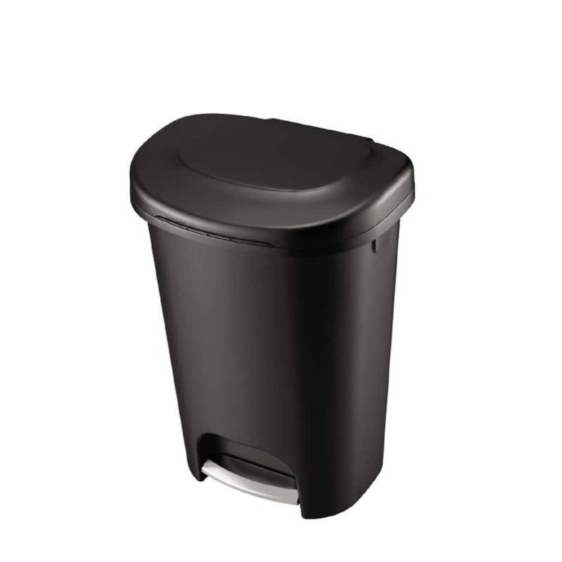 lot 15927 image: Rubbermaid Premium Slow Close Step-On Wastebasket with Liner Lock, Black (13 Gallon, 49.2L)