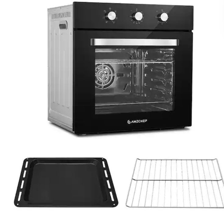 lot 35653 image: 24 in. 2.72 Cu Ft. Single Electric Wall Oven with 5 Racks, Built-in Oven for Baking, Broiling & Roasting, Timer, Black (Damaged on Top) - Retail $429