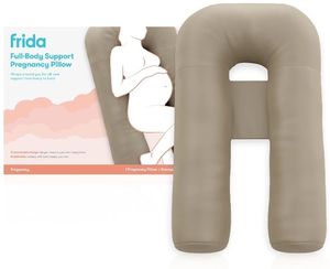 lot 33969 image: Frida Mom Full Body Support Pregnancy Pillow, Cooling Pregnancy Pillow,  Wraps Around for All Over Support, Extended Length to Support from Head to Toe, Easy to Clean, Breathable, Compact Storage Bag - Retail $60