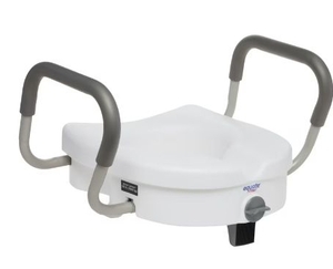 lot 36096 image: Equate 5 Raised Toilet Seat with Adjustable Handles and Lock, White, Antimicrobial, 350 lb Weight Capacity