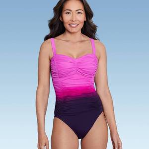 lot 38762 image: Womens UPF 50 Sweetheart Neck Seamed One Piece Swimsuit - Shape  Style by Aqua Green Multi Pink Size 12