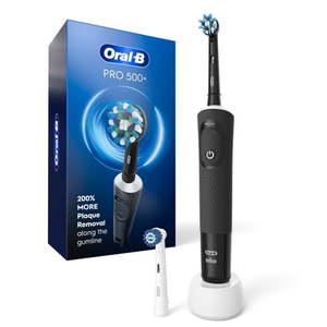 lot 38770 image: Oral-B Toothbrush  Pro 500  Electric Toothbrush with (2) Brush Heads  Rechargeable  Black - Retail $54