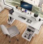 47.3 in. Rectangular Black Computer Desk White 2-Drawer with Power Outlet Monitor Stands Shelves Side Pocket and Hooks - Retail: $138