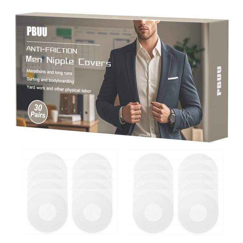 lot 38107 image: 7 Count of pbuu Running Nipple Covers for Men No Show Protection Men, 60 PCS Nipple Tape Guards for Runners, Anti Chafing Marathon Use, Multi-Size Packs, All-Day Comfort, Confident Coverage