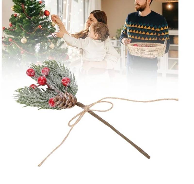 lot 15717 image: 6-Pack Artificial Berry Branches Pine Cones Holly Stem Craft Winter Holiday Pine Picks Artificial Flowers for Crafts Xmas Tree Ornaments (Red)