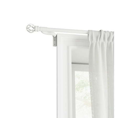 lot 15955 image: Mainstays Easy Install Cafe� Window Curtain Rod  No Measuring (48 - 84) with Cage Finials, White