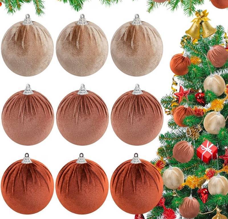 lot 32174 image: 18 Pcs Brown Velvet Christmas Balls 3.15 Velvet Christmas Tree Ornament Baubles Shatterproof Flocked Balls Hanging Ornaments for Xmas Tree Decorations - Multicolor