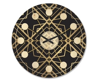 lot 36110 image: Designart Black and Gold Art Deco Pattern Mid-Century Modern Wood Wall Clock 28 x 28  - Retail $91