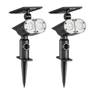 lot 36137 image: Better Homes & Gardens 2-Pack Solar Motion Sensor Adjustable LED Outdoor Spotlights, 600 Lumens - Retail $58