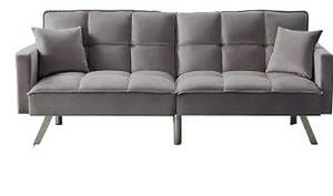 lot 36147 image: Legend Vansen 80 Velvet Love seat Convertible Futon Two Pillows, Sleeper Couch with 3 Adjustable Backrests Sofa Bed, Large Sleeping Area Sofabed, Black (See Details)- Retail $423