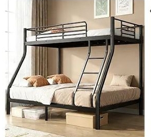 lot 36149 image: Twin Over Full Bunk Bed, Metal Bunk Beds with Ladder & Guardrail - Heavy Duty for Adults, Space Saving, No Box Spring Needed, Ideal for Dorms and Small Rooms, Black - Retail $149