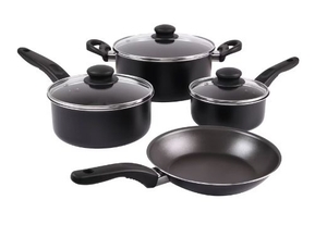 lot 36152 image: Mainstays 6 Piece Non Stick Aluminium, Pots and Pans Cookware Set, Black (See Details)
