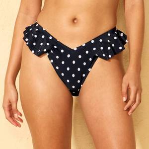 lot 38796 image: Womens Polka Dot Ruffle Low-Rise Ultra High Leg Extra Cheeky Bikini Bottom - Wild Fable BlackCream Size S