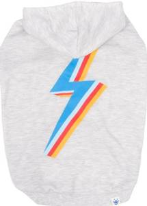lot 38807 image: Oodles Lightning Bolt Bubble Hem Fall Dog Hoodie, White- Size Medium