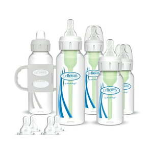 lot 38818 image: Dr. Brown s Options Anti-Colic First Year Gift Set  8oz and 4 oz Baby & Sippy Bottles with Silicone Handle and Level 2 & 3 Nipples