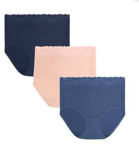 lot 38824 image: Vanity Fair Radiant Womens Light and Luxe Brief Underwear - Stretch Lace Waistband, 3-Pack, Size 5XL
