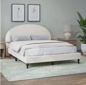 lot 40009 image: HH2Home Hycliff Half Moon Upholstered Queen Platform Bed, Ivory - Retail $108