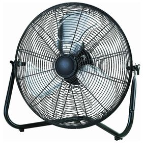 lot 40011 image: Mainstays 20 3-Speed High Velocity Tiltable Black Steel Floor Fan