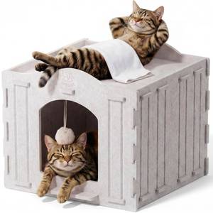 lot 37194 image: Apasiri Cat Bed Cave for Indoor Cats New Felt Cat Bed with Fluffy Ball, Foldable Cat House with Scratch-Resistant Board, Hideaway Cat Cave for Timid Cats, Sturdy Two-Tier Cat Condo & Cat Houses