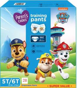 lot 37195 image: Parents Choice Paw Patrol Training Pants for Boys, 5T6T, 28 Count