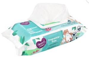 lot 37198 image: 2-Pack Parents Choice Fragrance-Free Wipes, 100 Count (6.9x7.4)