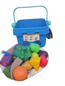 lot 38878 image: Childrens Play Food Set with Blue Adjustable Basket