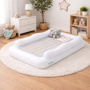 lot 40019 image: Regalo Inflatable Toddler Travel Bed with Safety Rails Air Pump & Carry Bag  White - Retail $50