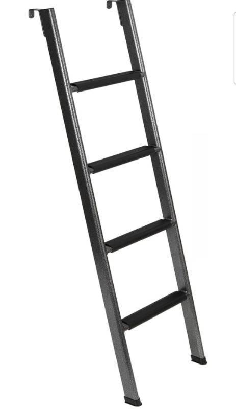 lot 15782 image: OUTPRIZE Anti-Slip RV Bunk Ladder, 52in Integrated Heavy Duty Steel Camper Bunk Bed Ladder with Anti-Slip Rubber Foot Pads and Hooks - Black - Retail $65