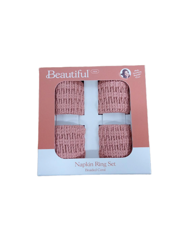 lot 38344 image: Beautiful Home Braided Coral Napkin Ring Set of 4