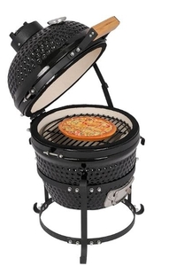 lot 36164 image: Outvita Ceramic Grill, 13 Round Kamado Charcoal Grill, Portable Barbecue Grill with Thermometer for Variations on Cooking Methods(Black) - Retail $134