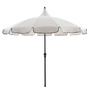 lot 36186 image: My Texas House 9ft Outdoor Round Market Patio Umbrella with Off-White Canopy and Black Trim - Retail $98