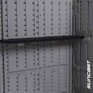 lot 36192 image: Suncast Horizontal Shed Shelf Kit Space Saving Shelving Wall Mount Outdoor Storage  Black - Retail $59
