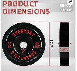 lot 36199 image: Fitvids 2-Inch Olympic Bumper Plates, Perfect Weight Plates for Weightlifting and Strength Training, Multiple Weights Available 55 LB - 1 Unit  - Retail $55