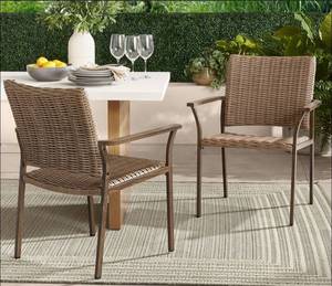 lot 37200 image: Better Homes & Gardens Bellamy Outdoor Patio Dining Chairs - Tan Wicker (2 Chairs Included) - Retail $147