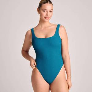 lot 38889 image: Vitamin A Womens Textured Jade Scoop Neck Classic Coverage One Piece Swimsuit - Blue -Size L