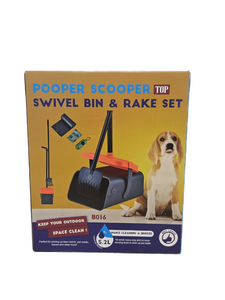 lot 38936 image: Pooper Scooper Swivel Bin and Rake Set for Pet Waste Cleanup