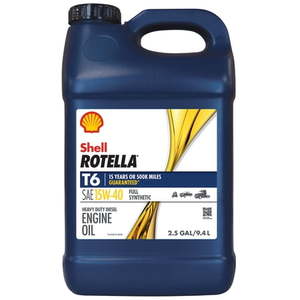 lot 40025 image: Shell Rotella T6 Full Synthetic 15W-40 Diesel Engine Oil  2.5 Gallon - Retail $56