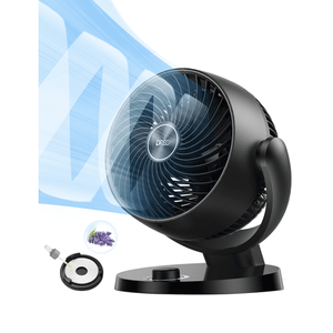lot 40043 image: DREO 7-Inch Portable Oscillating Table Fan  70ft of Powerful Airflow  120-degree Manual Tilt  3-speeds  Black - Retail $52
