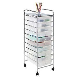 lot 40045 image: Hello Hobby 10-Drawer Multi-Color Rolling Craft Cart ClearChrome