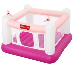 lot 40052 image: Fisher-Price Pink Bouncesational Indoor Inflatable Bouncer with Built-In Pump - Retail $74