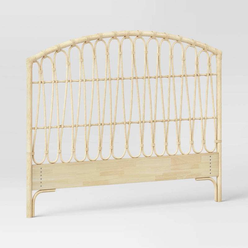 lot 13872 image: Full Rattan Kids Headboard Light Brown - Pillowfort Freestanding Full Size, Nest Seal Certified - Retail $275