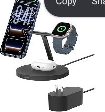 lot 35738 image: Belkin MagSafe-Compatible iPhone Charger, 3-in-1 Wireless Charging Station, Qi2-Certified 15W Wireless Charge for Apple iPhone 17 Series, Apple Watch, AirPods wNon-Slip Base, 40W Included - Black - Retail $99