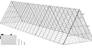 lot 36218 image: VEVOR Chicken Tunnels for Yard, Metal Poultry Playpen for Outside with Waterproof Cover & Corner Frames, 118.1 x 28 x 24.2 inch (LxWxH), Easy to Setup, Also Widely Used for Ducks, Rabbits, Geese Coop - Retail $72
