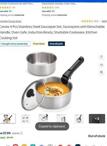 lot 36253 image: Carote 4 Piece Stainless Steel Saucepan Set with Detachable Handles