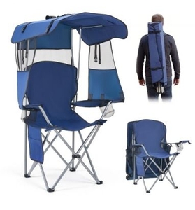 lot 36259 image: VEVOR Camping Chair with Canopy Shade, Folding Beach Chair with Canopy & Magazine Pocket, 2 Cup Holders, 150 kg Heavy Duty Support, Carry Bags for Outdoor, Camp, Fishing, Tailgates, Deep Blue