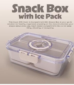 lot 36260 image: (2 pack) Cook with Color 4-Compartment Snack Box Food Storage Carrier and Container, Charcuterie Snack Container with Removable Ice Pack, Portable Lunch Box for Packed Lunches, Dishwasher Safe, Taupe