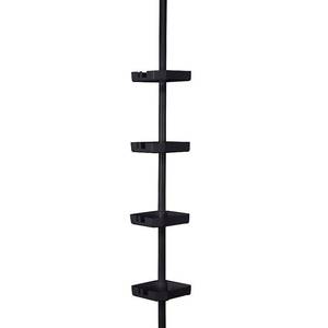 lot 36263 image: Bath Bliss 4 Shelf Tension Plastic Corner Shower Organizer Caddy in Matte Black
