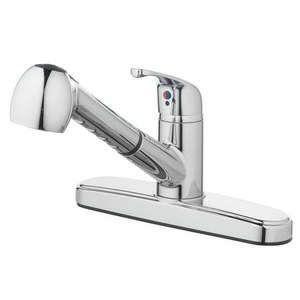 lot 38961 image: Mainstays Single Handle Kitchen Sink Faucet with Pull-Out Sprayer and Chrome Finish