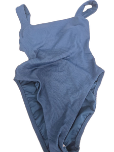 lot 38973 image: Womens Jacquard Squareneck High Leg Medium Coverage One Piece Swimsuit - Shade & Shore Blue Nylon Spandex Blend, Removable Cups -Size XS