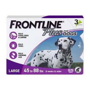 lot 38996 image: Frontline Plus Flea and Tick Treatment for Dogs - L - 3ct Skin Application, 45-88 lb Capacity, Topical Oil, Adult Dogs